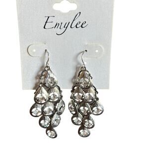 Emylee Silvertone Dangle Chandelier Earrings Fancy Bling Dressy Sparkly